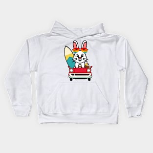 Cute bunny driving to the beach Kids Hoodie